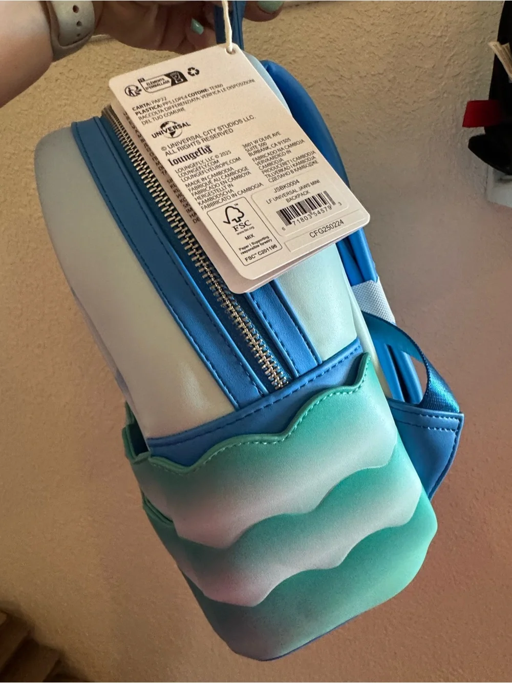 Loungefly Light Blue & Teal JAWS Sunset Shark Mini Backpack